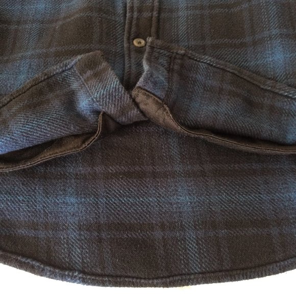 ORVIS Shacket Men's L Blue Flannel Plaid Button Flap Side Pockets Logo Workwear - Picture 6 of 12